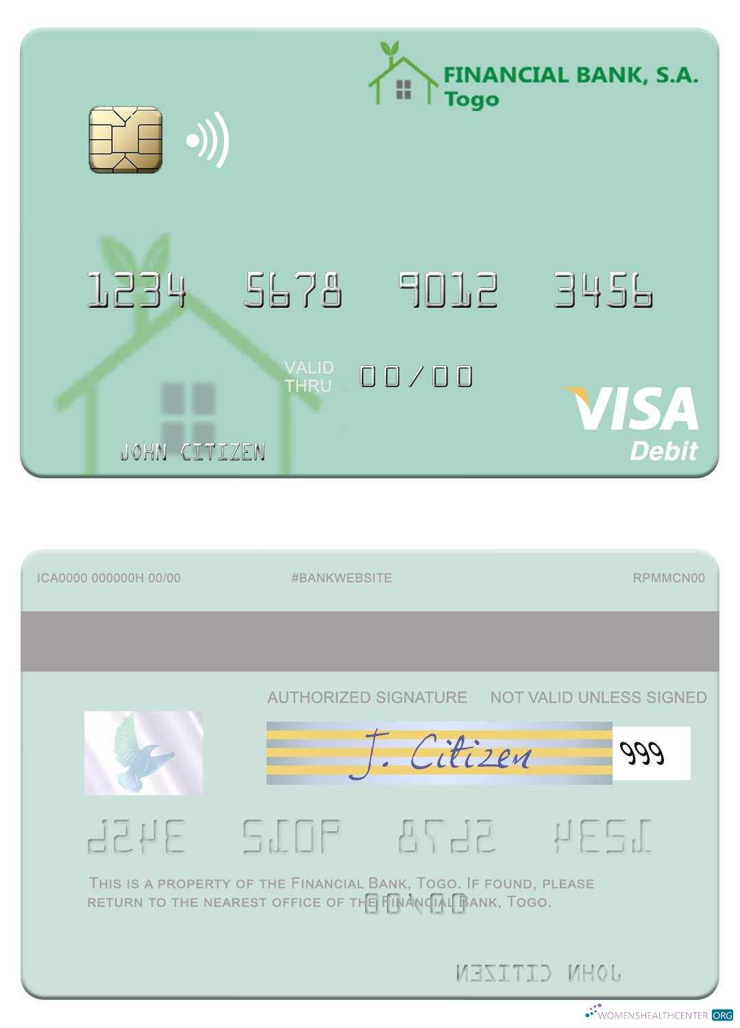 Download Togo Financial Bank visa debit card Photoshop template